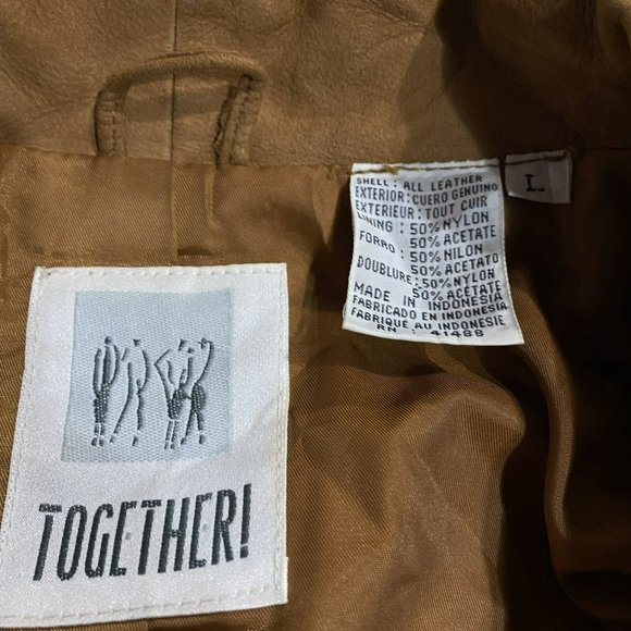 Together Women's Brown Leather Shawl Lapel Single Breasted Blazer Jacket Size L - Picture 5 of 15